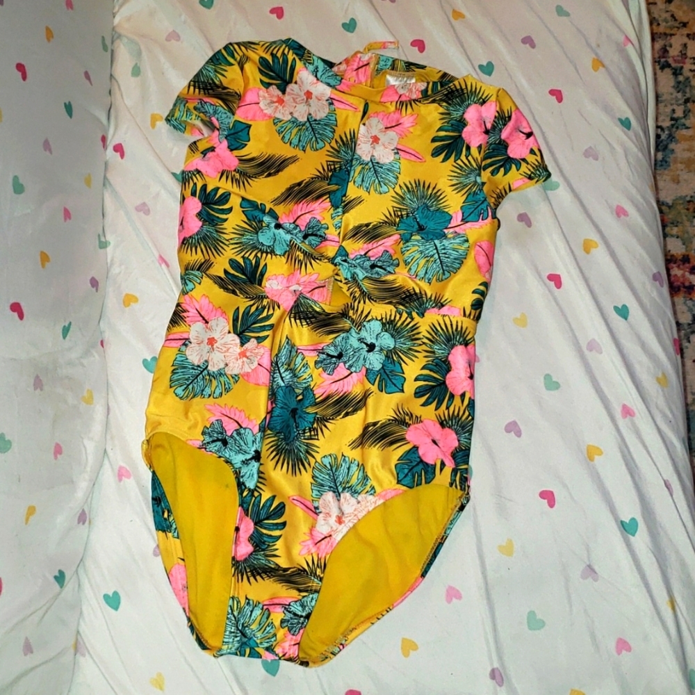 Girls one piece floral one-piece zipper swimsuit